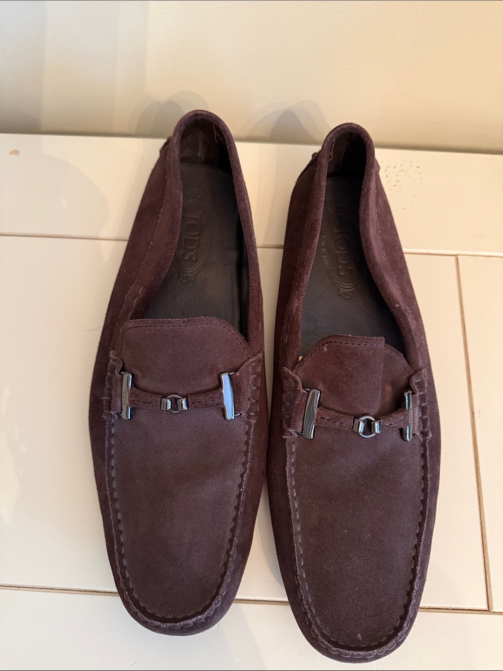 Tod's Brown Suede Driving Loafers with Rubber Pebble Sole